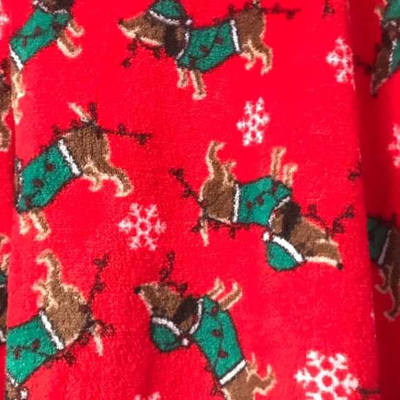 Dacshund Pajama PJ Lounge Pants with Dog Feet Women’s XL Festive Red Fleece - Picture 4 of 7